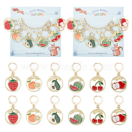 Alloy Enamel Round Ring with Fruit Pendant Locking Stitch Markers, 304 Stainless Steel Clasps Stitch Marker, Mixed Color, 4.1cm, 6 style, 2pcs/style, 12pcs/set(HJEW-PH01892)
