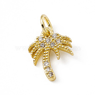 Brass Micro Pave Cubic Zirconia Charms, with Jump Ring, Coconut Tree Charm, Real 18K Gold Plated, 12x9x1.5mm, Hole: 3mm(ZIRC-F132-41G)