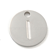 304 Stainless Steel Pendants, Laser Cut, Flat Round with Letter Charm, Stainless Steel Color, Letter I, 10x1mm, Hole: 1.4mm(FIND-M017-02P-I)