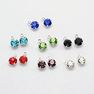 Flat Round Brass Micro Pave Cubic Zirconia Charms, Real Platinum Plated, Cadmium Free & Nickel Free & Lead Free, Mixed Color, 6x4x3mm, Hole: 1mm(ZIRC-F017A-10)