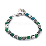 Synthetic Chrysocolla & Magnetic Synthetic Hematite Round Beaded Bracelet, 8-1/4 inch(21cm)(BJEW-P339-02P-04)