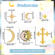 36Pcs 6 Styles Star/Moon/Cross Computerized Embroidery Cloth Iron on/Sew on Patches, Appliques, Costume Accessories, Mixed Color, 30~96x30~72x1~2mm, 6pcs/style(DIY-GA0005-84)