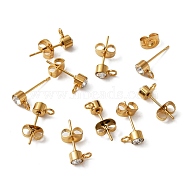 304 Stainless Steel Stud Earrings Findings, with Horizontal Loop and Crystal Rhinestone, Column, Golden, 7x4mm, Hole: 1.8mm, Pin: 0.7mm(STAS-WH0029-44B-G)