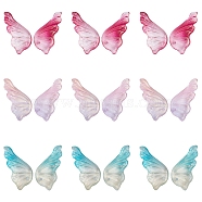 Transparent Spray Painted Glass Pendants, with Glitter Powder, Butterfly Wings, Mixed Color, 24x12.5x4mm, Hole: 1.4mm, 3 Colors, 30pcs/color, 90pcs/box(GLAA-AR0001-01)
