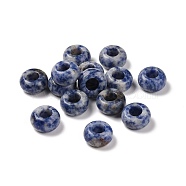 Natural Blue Spot Jasper European Beads, Large Hole Beads, Rondelle, 14x7~8mm, Hole: 6mm(G-G740-14x8mm-32)