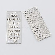 Alloy Pendants, Dog Tags, Lead Free and Cadmium Free, Rectangle, Antique Silver Color, 53mm long, 22.5mm wide, 1mm thick, hole: 4mm(X-EA13276Y)