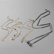 4Pcs 4 Style Smiling Face & Moon & Star Alloy Pendant Necklaces Set, Rhinestone Bib & Lariat Necklaces, Gunmetal & Golden, 17.87~27.48 inch(45.4~69.8cm), 1Pc/style(NJEW-H023-01)