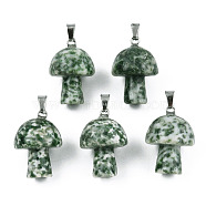Natural Green Spot Jasper Pendants, with Stainless Steel Snap On Bails, Mushroom Shaped, 24~25x16mm, Hole: 5x3mm(G-N0325-10Q)