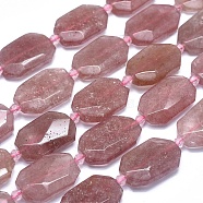 Natural Strawberry Quartz Beads Strands, Faceted, Oval, 15~28x12~21x5~9mm, Hole: 0.6~1.6mm, about 14~20pcs/strand, 14.7 inch~15.7 inch(37.5~40cm)(G-O179-F10)