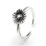 Adjustable Alloy Cuff Finger Rings, Flower4, Antique Silver, US Size 4 1/4(15mm)(RJEW-S038-079)