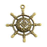 Tibetan Style Alloy Pendants, Ship's Wheel, Cadmium Free & Nickel Free & Lead Free, Antique Bronze, 38x34x5mm, Hole: 2.5mm(X-TIBEP-2649-AB-FF)