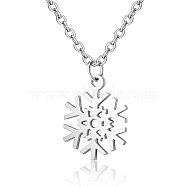 201 Stainless Steel Pendants Necklaces, Snowflake, Stainless Steel Color, 16.3 inch(40cm)x1mm(NJEW-S063-TN194-1)