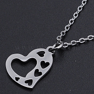 201 Stainless Steel Pendant Necklaces, with Cable Chains and Lobster Claw Clasps, Heart, Stainless Steel Color, 15.74 inch(40cm), 1.5mm(NJEW-S105-JN566-40-1)