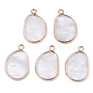 Natural Quartz Crystal Pendants, Rock Crystal Pendants, with Golden Plated Brass Edge and Loop, Bean, 25.5x16x2mm, Hole: 2.5mm(G-S359-317E)