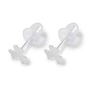 999 Sterling Silver Stud Earrings for Women, with 999 Stamp, Clover, 5.5x6mm(EJEW-S215-30S-08)