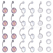 DIY Earring Makings, with 304 Stainless Steel Ear Nuts, Earring Backs and Transparent Glass Cabochons, Flat Round, Stainless Steel Color, Tray: 12mm, 29.5x14x17mm, Hole: 0.8mm, 11.5~12x4mm(DIY-SC0008-90P-12mm)