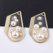 Epoxy Resin Pendants, with ABS Plastic Imitation Pearl and Light Gold Plated Brass Open Back Bezel, Clear, 33x21.5x8mm, Hole: 1.5mm(RESI-S380-14)
