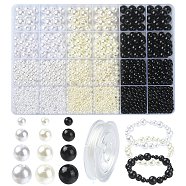 DIY Imitation Pearl Bracelet Making Kit, Including ABS Plastic Round Beads, Elastic Thread, Mixed Color, Beads: 4~10mm, Hole: 1.6~2.3mm, 148.8g/box(DIY-YW0008-15)