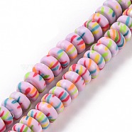 Handmade Polyester Clay Beads Strand, Abacus, Linen, 6.5~7.5x3~3.5mm, Hole: 1.4~1.8mm, about 111~117pcs/strand, 15.63''~16.14''(39.7~41cm)(CLAY-P001-02B)