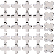 60Pcs Brass Beads, Cross, Real Platinum Plated, 8x8x3mm, Hole: 1.4mm(KK-CN0002-96P)