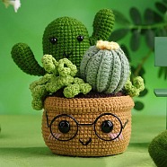 DIY Cactus Planter Display Decoration Knitting Kits for Beginners, Include Cotton Filler, Crochet Hooks, Polyester Yarn, Craft Eye, Crochet Needle, Stitch Markers, Instrction, Green, 12x17cm(PW-WG36438-05)