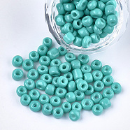 Baking Paint Glass Seed Beads, Round, Light Sea Green, 5~6x3~5mm, Hole: 1.2~2mm, about 2500pcs/bag(SEED-Q025-5mm-M22)