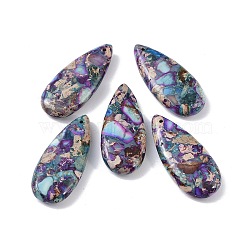 Dyed Synthetic Imperial Jasper Pendants, Teardrop Charms, Medium Purple, 35x15x6mm, Hole: 1.2mm(G-P529-07C)