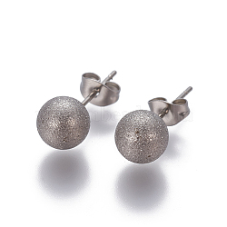 304 Stainless Steel Ear Studs, Hypoallergenic Earrings, Textured, with Ear Nuts, Round, Stainless Steel Color, 20x8mm, Pin: 0.7mm(EJEW-G253-8mm-P)