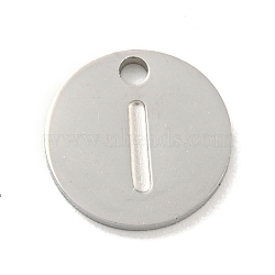 Non-Tarnish 304 Stainless Steel Pendants, Laser Cut, Flat Round with Letter Charm, Stainless Steel Color, Letter I, 10x1mm, Hole: 1.4mm(FIND-M017-02P-I)