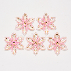 Transparent Acrylic Links connectors, with Plated Bottom, Flower, Pearl Pink, 46x40.5x4mm, Hole: 1mm(TACR-R140-01I)
