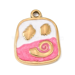 303 Stainless Steel Enamel Pendants, Rectangle with Conch Shape Charms, Ion Plating(IP), Golden, Hot Pink, 26x20.5x2.5mm, Hole: 2.5mm(SA-CBA9D90-04G-01)