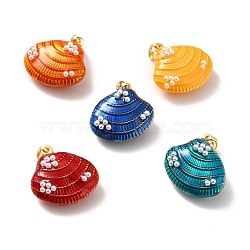 Rack Plating Brass Enamel Pendants, Cadmium Free & Lead Free & Nickle Free, with Acrylic Imitation Pearl, Real 18K Gold Plated, Shell, Mixed Color, 18.5x19.5x9mm, Hole: 4x3mm(KK-M230-03G)