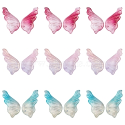 Transparent Spray Painted Glass Pendants, with Glitter Powder, Butterfly Wings, Mixed Color, 24x12.5x4mm, Hole: 1.4mm, 3 Colors, 30pcs/color, 90pcs/box(GLAA-AR0001-01)
