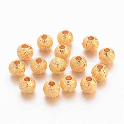Brass Textured Beads, Nickel Free, Round, Golden Color, Size: about 4mm in diameter, hole: 1mm(EC247-NFG)