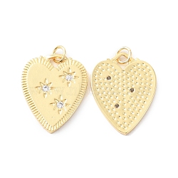 Rack Plating Brass Micro Pave Cubic Zirconia Pendants, Long-Lasting Plated, Cadmium Free & Lead Free, Heart with Star, Real 18K Gold Plated, 24x18.5x2mm, Hole: 3mm(X-KK-F852-06G)