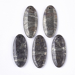 Natural Pyrite Pendants, Oval, 41x18x4~5mm, Hole: 1.5mm(X-G-S366-005)