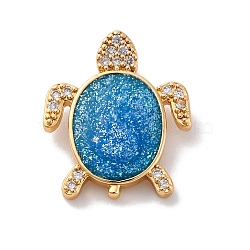 Brass Micro Pave Cubic Zirconia Beads, Sea Turtle Charms, with Enamel and Glitter Sequins, Rack Plating, Long-Lasting Plated, Lead Free & Cadmium Free, Real 18K Gold Plated, 18.5x16x5.5mm, Hole: 3.5x2mm(KK-F894-08G)