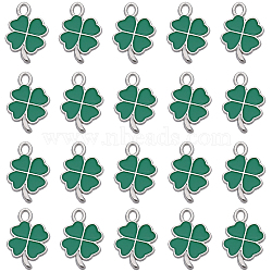 60Pcs Rack Plating Alloy Enamel Pendants, Cadmium Free & Nickel Free & Lead Free, Clover, Green, 19x13x1.5mm, Hole: 1.6mm(ENAM-SC0004-68)