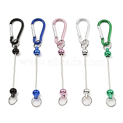 5Pcs 5 Colors Aluminum Climbing Carabiners, Beadable Iron Key Clasps, Mixed Color, 146mm, 1pc/color(AJEW-YW0001-21)