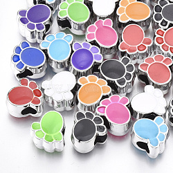 UV Plating Acrylic European Beads, with Enamel, Large Hole Beads, Footprint, Mixed Color, Platinum, 12x12x9mm, Hole: 4.5mm(X-OACR-T005-104P)