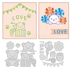 Globleland 2Pcs 2 Style Custom Carbon Steel Hot Foil Plate Metal Dies, for DIY Scrapbooking Embossing, Photo Album Craft Making Template, Valentine's Day Theme & Bear Pattern, Matte Platinum Color, 8.4~8.6x8~10.4x0.1cm(DIY-GL0003-45)