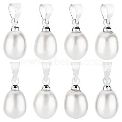 10Pcs Natural Freshwater Pearl Charms, with Platinum Tone Alloy Findings, Oval, Seashell Color, 12x7.5mm, Hole: 4x4mm(FIND-BBC0001-41B)