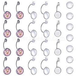DIY Earring Makings, with 304 Stainless Steel Ear Nuts, Earring Backs and Transparent Glass Cabochons, Flat Round, Stainless Steel Color, Tray: 12mm, 29.5x14x17mm, Hole: 0.8mm, 11.5~12x4mm(DIY-SC0008-90P-12mm)