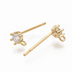 Brass Clear Cubic Zirconia Stud Earring Findings, with Loop, Nickel Free, Real 18K Gold Plated, 5.5x3.5mm, Hole: 0.8mm, Pin: 0.8mm(X-ZIRC-Q021-075G-NF)