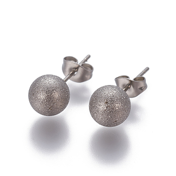 304 Stainless Steel Ear Studs, Hypoallergenic Earrings, Textured, with Ear Nuts, Round, Stainless Steel Color, 20x8mm, Pin: 0.7mm