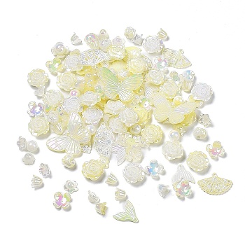 DIY Imitation Pearl Style Jewelry Making Finding Kit, Including Plastic Bead & Cabochon & Link & Pendants, Butterfly/Fan/Flower/Fishtail/Round Shapes, Champagne Yellow, 6~40x10~40x2.5~12mm, Hole: 1.4~3.2mm, about 64pcs/50g