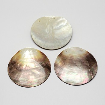 Flat Round Black Lip Shell Big Pendants, Mixed Color, 59x2mm, Hole: 3mm