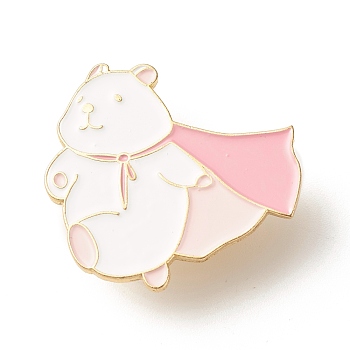 Cute Bear with Cloak Enamel Pin, Animal Iron Enamel Brooch for Backpack Clothes, Light Gold, Pink, 28.5x30.5x10mm