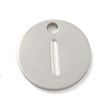 304 Stainless Steel Pendants, Laser Cut, Flat Round with Letter Charm, Stainless Steel Color, Letter I, 10x1mm, Hole: 1.4mm