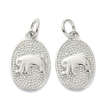 Rack Plating Brass Rhinestone Pendants, with Jump Ring, Long-Lasting Plated, Textured, Oval with Elephant, Crystal, Real Platinum Plated, 16x10x2mm, Hole: 3mm